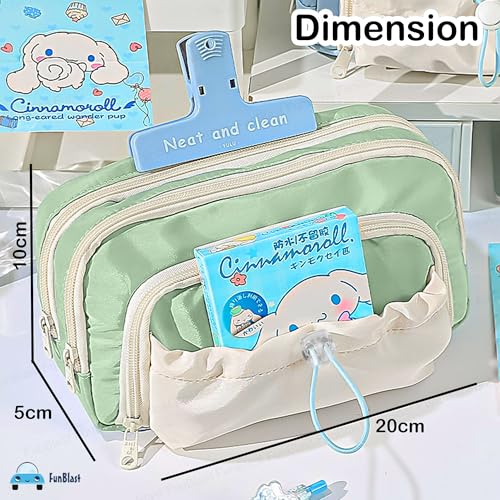 Image of FunBlast Pencil Pouch for Girls - Multiple Compartment Zipper Pouch with Drawstring Pocket, Aesthetic Pouch for Girls, Kawaii Pencil Case, Cute Pouches for Girl, Return Gift for Kids (Sea Green)