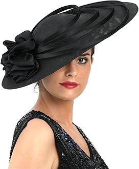 Womens Black Large Flower Fascinator Sinamay Church Hat Wedding Party Headband Derby Hat