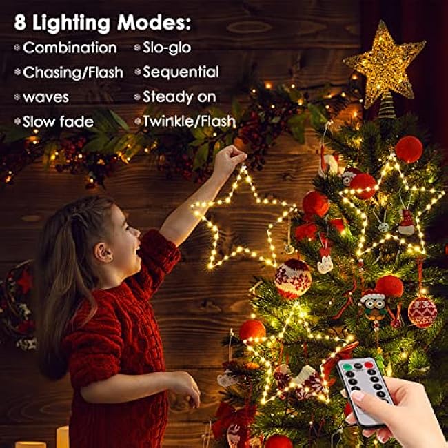 MAOYUE Window Lights 3 Pack Christmas Window Star Lights with Timer Battery Operated Christmas Decorations 8 Lighting Modes with 3 Remote Controls for Outdoor, Indoor, Porch, Party, Warm White