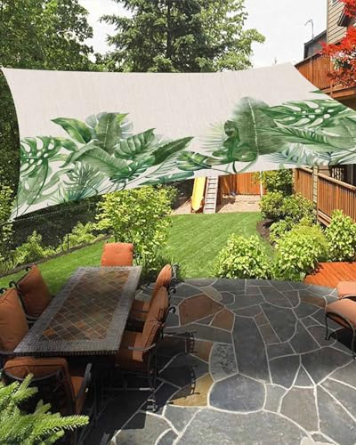 Rustic Tropical Plant Sun Shade Sail Waterproof Rectangle, UV Block Sail Shade Canopy Awning Outdoor Oxoford Privacy Shade Cover for Patio Pergola Deck Backyard 8'x10' Seasonal Green Palm Tree Leaf