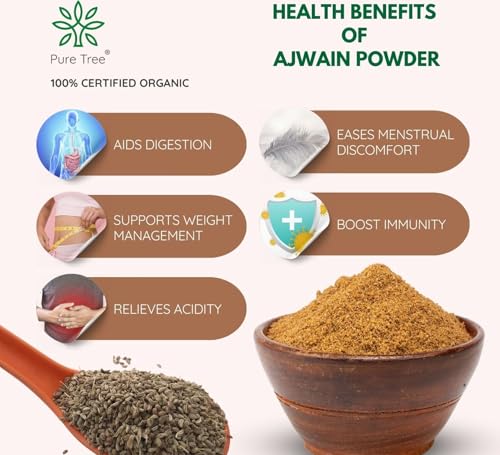 Image of Pure Tree Certified Organic Ajwain Powder | 60 g | Glass Jar | Carom Seed Powder | Ajavain | Omam Powder Gluten-Free | Vamu Seeds | Ajowan | Ayamodakam Seeds Rich In Antioxidants