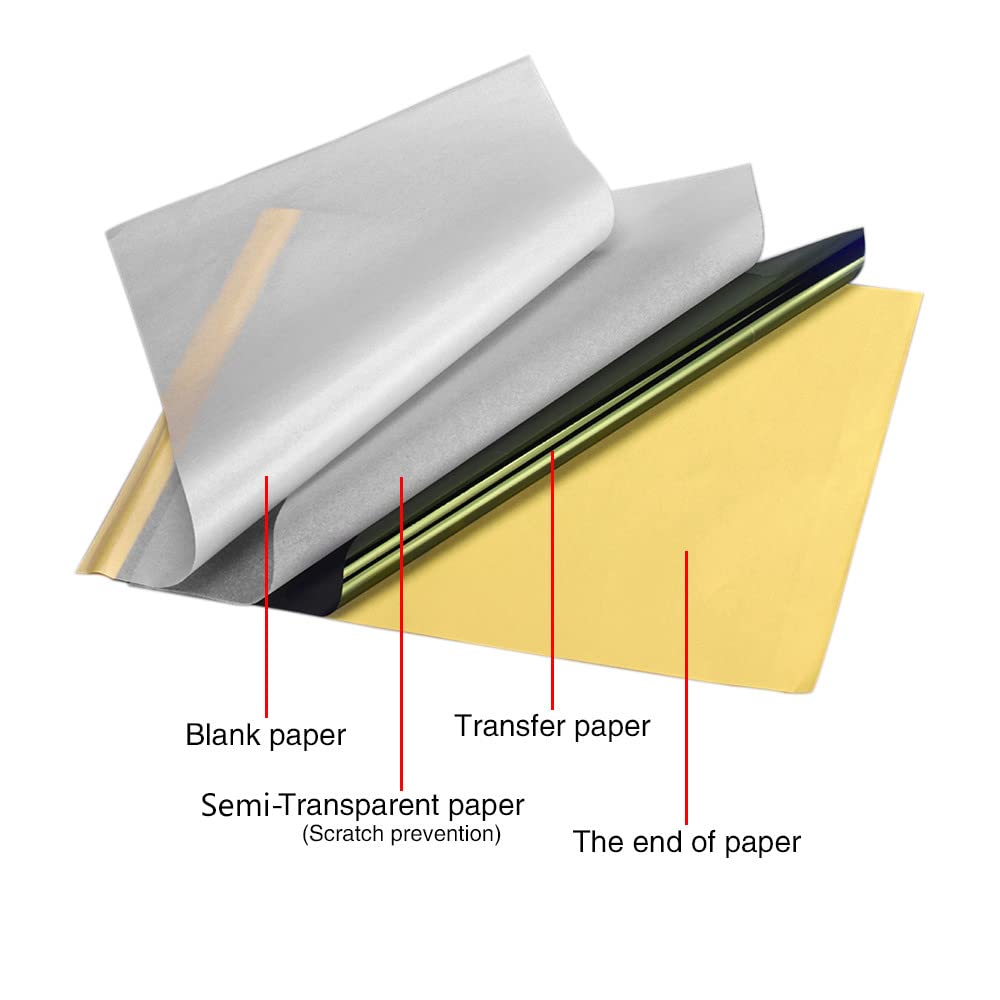 Lot de 100 feuilles de papier carbone pour tatouage - 4 couches - 21 x 29 cm