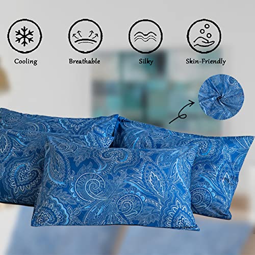 Bedlifes KING Navy Pillow Cases -Pillowcase Set Of 4 Cooling Breathable Ultra Soft 100% Microfiber -4 Pack Navy Blue Paisley-King Size thumb #1