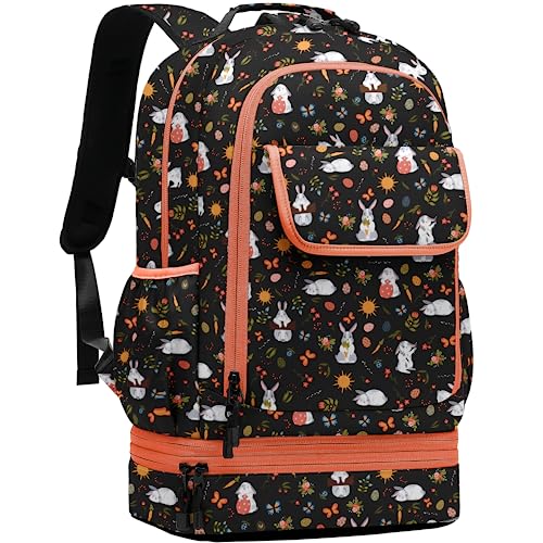 Image of Leaper Girls Water-resistant Cute Rabbit School Backpack Kids Double Deck Lunch Bag Bunny Satchel Black