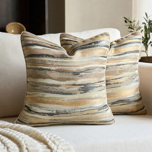 Housse de coussin boho noir et or 45x45 cm en polyester doux pour canapé moderne