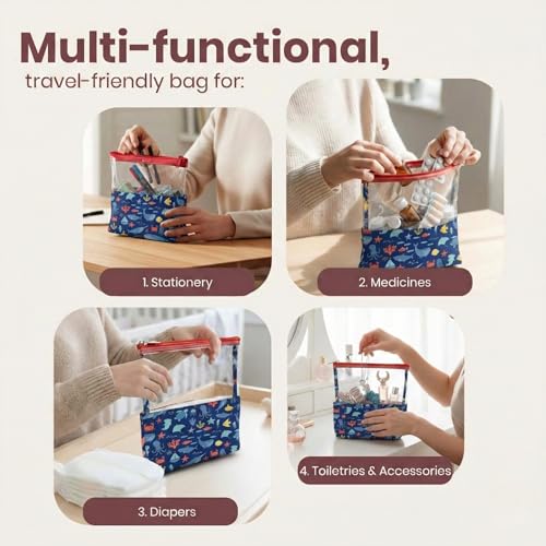 Image of Medicine Kit Organizer | Multi-Purpose, Compact, Durable, Lightweight, Waterproof Kit Bag | Travel Friendly Pouch | Ideal for Stationary, Diaper, Medicines (Sea & Ocean Print)