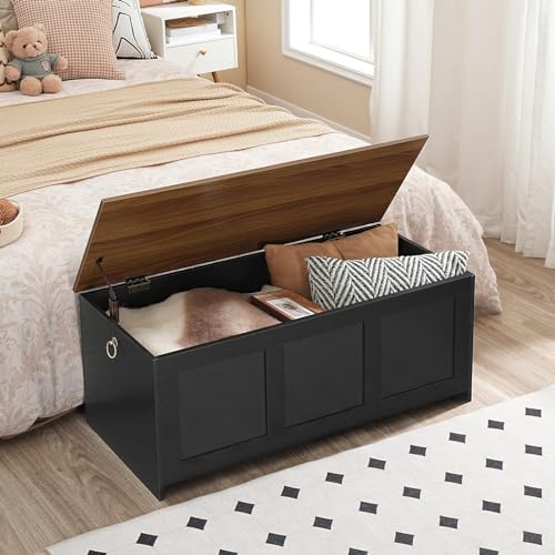 HOOBRO Storage Bench, 39.3" Retro Wooden Storage Chest, Wooden Storage Trunk, Toy Chest with Lift Top, Multifunctional Entryway Organizer, for Entryway, Living Room, Black and Walnut BH141CW01 - Image 5