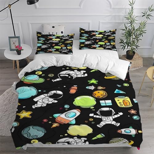 Housse de couette astronaute 260x220 cm avec 2 taies d'oreiller