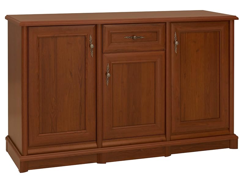 PEGANE Commode Buffet Meuble de Rangement à 3 Portes et 1 tiroir, Couleur châtaigne - Longueur 153,5 x Profondeur 45 x Hauteur 90,5 cm