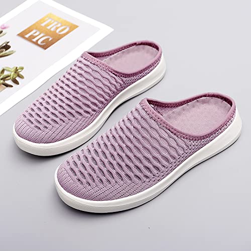 WENOREG Women's Platform Hollow Out Slip On Lightweight Mule Sneakers,Summer Open Back Flats Fashion Mesh Breathe Comfort Walking Shoes Closed Round Toe Low Top Loafer4