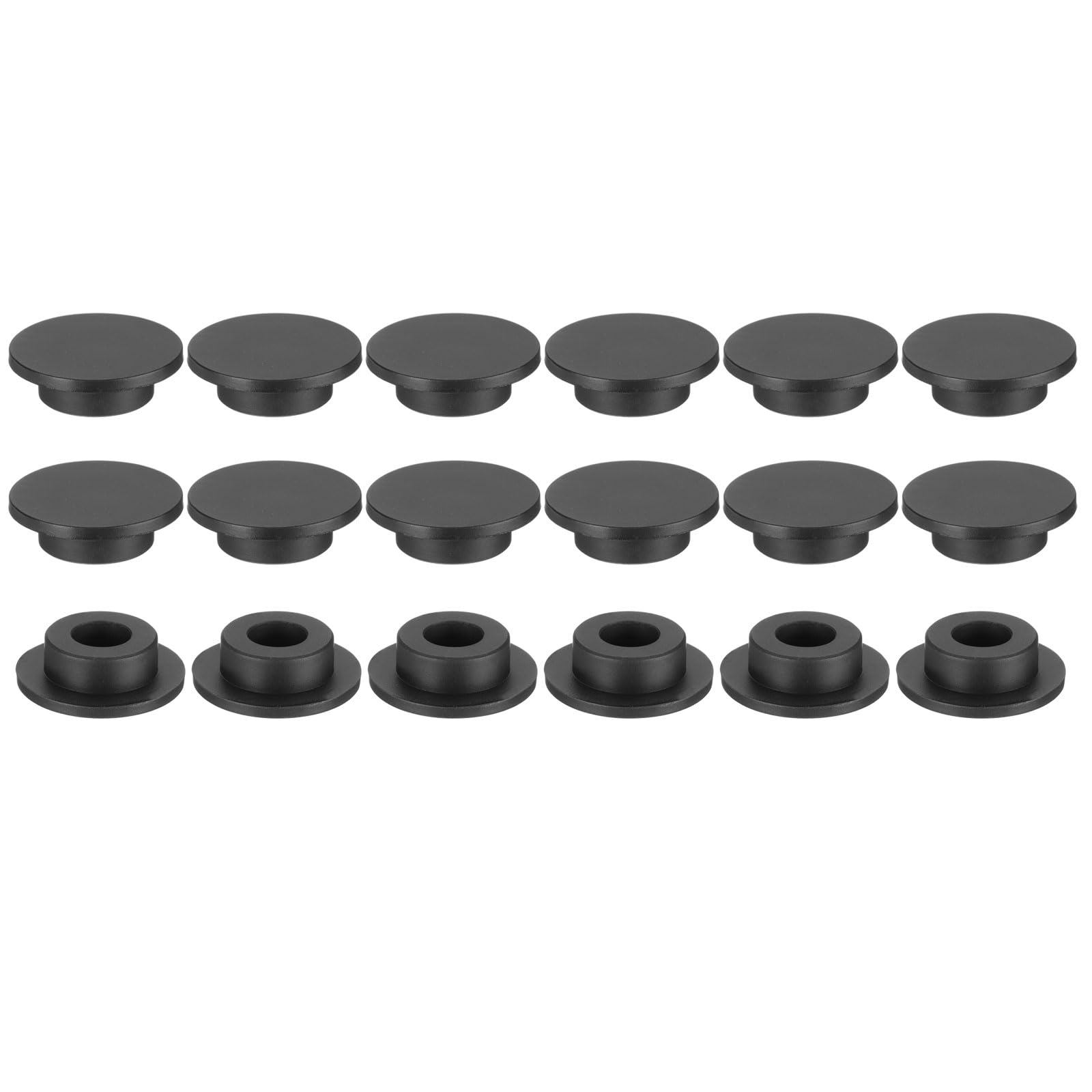 PATIKIL Silicone Rubber Plug, 18 Pcs Soft Flexible Solid Rubber Stopper T-shaped Silicone Plugs for 16mm Hole, Black