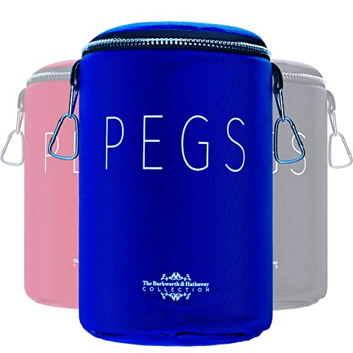 The Barkworth & Hathaway Peg Bag – Waterproof & Zip-Top Clothes Peg Holder with Shoulder Strap & Hook | Durable 1680D Nylon | Weather-Resistant Storage for Washing Line Pegs – Grey, Blue, Pink