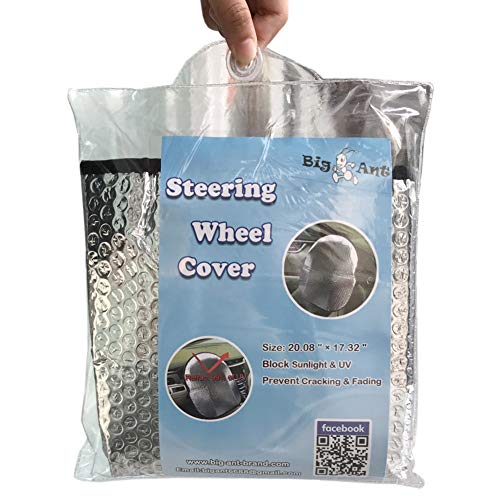Big Ant Steering Wheel Cover Sun Shade + Bonus Side Window Sunshade-Heat Reflector Fit Most Jumbo/Standard Car-Sliver (20.1"X 17.3")