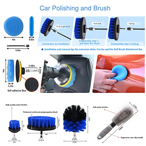 Anuinit Car Wash Kit 27Pcs Car Detailing Brush Set, Detailing Kit For Car Interior Exterior With Wheel Brush Drill Brush Set Car Wash Mitt Sponge Car Dusters Tire Hook #TOP1