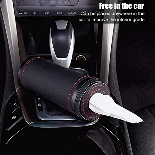 Image of STHIRA PU Leather Cylinder Tissue Box for Car, 2.75 Inch Cup Holder