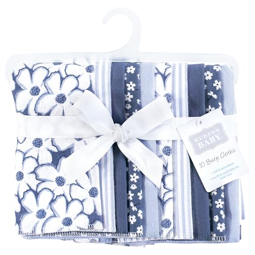 Image of Hudson Baby Unisex Baby Cotton Flannel Burp Cloths 10-Pack, Blue Cosmos, One Size