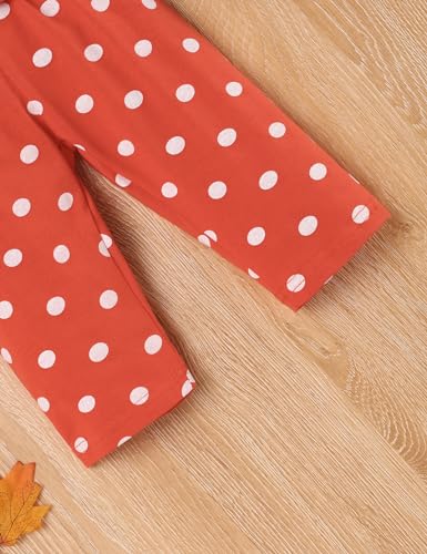 TUEMOS Thanksgiving Outfits Baby Girl My First Thanksgiving Romper+Polka Dot Pant+Headband Baby Girl Thanksgiving Clothes Set 6