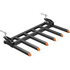 Clamp on Debris Forks Fit 60" Bucket, 4000 LBS Capacity Heavy Duty 6 Fork Tines Clamp-on Pallet Forks Tractor Bucket Forks for Skid Steer Loader Tractor Attachments