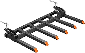 Garvee Clamp on Debris Forks Fit 60" Bucket, 4000 LBS Capacity Heavy Duty 56 Fork Tines Clamp-on Pallet Forks Tractor Bucket Forks for Skid Steer Loader Tractor