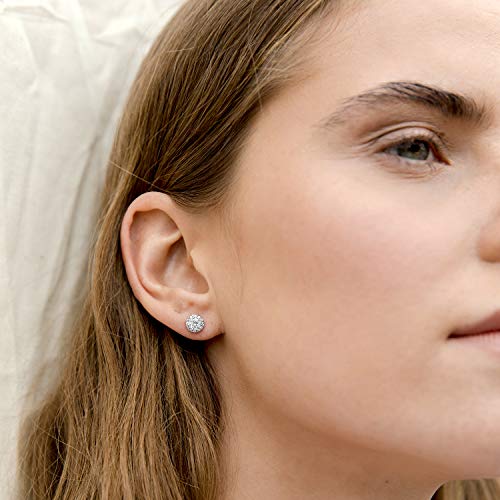 Image of PAVOI 14K Gold Plated 925 Sterling Silver Post Brilliant Round Faux Diamond Halo Earrings - Premium Cubic Zirconia