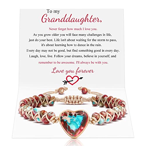 MOOGEEN Granddaughter Gifts from Grandma Granddaughter Bracelet Birthday Christmas Gifts for Her from Grandma Grandpa Jasper Heart Bracelets for Women Hippie Jewelry