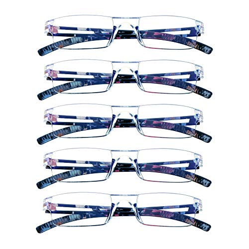 Image of VisionGlobal 5 Pairs Reading Glasses, Blue Light Blocking Glasses, Computer Reading Glasses for Women and Men, Fashion Square Eyewear Frame (Blue Floral,+4.50 Magnification)