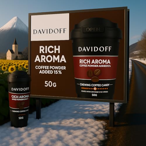 Image of Davidoff Chewing Coffee Chewy Candy Combo Pack By Cougar - Rich Aroma (15% Coffee Powder) & Crema Intense (13% Coffee Powder) - Long-Lasting Premium Coffee Taste Chewy Candy, Intensity 8 & 5, 50g x 2 Cups (Imported-GER)