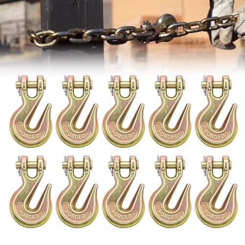 Image of 5 /16 inch Clevis Grab Hooks Grade 70, Heavy Duty Chain Hooks, 10 Pack | Forged Alloy Steel Tow Hook with 5,400 lbs WLL 21,600 lbs Break Load, Zinc-Plated for Truck Trailer Tow Chain Transport