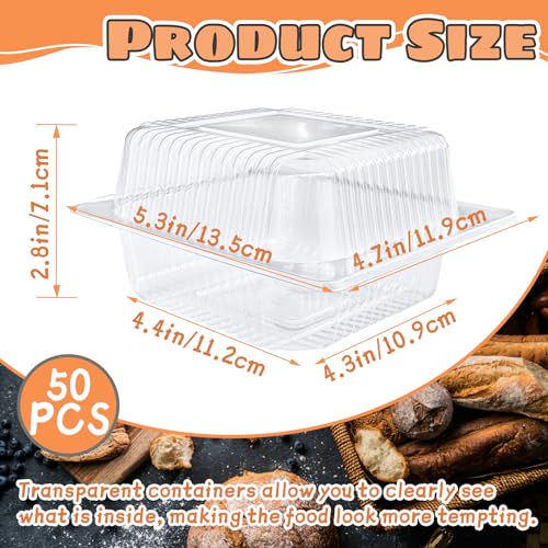 Image of Jizvxe 50 Pcs Clear Plastic Take Out Containers,Clear Plastic Square Hinged Food Container with Lids,Disposable Clamshell Dessert Containers for Salad,Pasta,Hamburger(5.3 x 4.7 x 2.8 in)