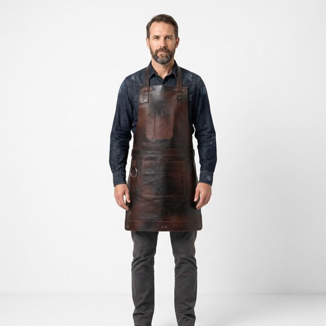 Full Grain Leather Apron for Butcher, Chef, BBQ Grill, DIY, Wood Work and Cooking