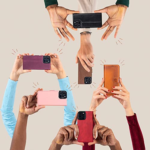 Oxa Leather Iphone 12 Pro Max Case Wallet, Leather Case With Card Slot, Rfid Blocking, Full Grain Folio Flip Cover, Kickstand, Detachable Leather Wallet Case Compatible With Magsafe Rustic #TOP7