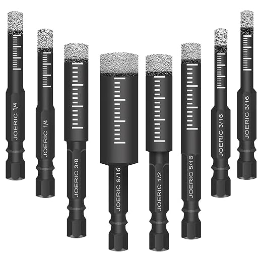 JOERIC 8 PCS Black Dry Diamond Drill Bits Set, Hex Shank Diamond Hole Saw Kit with Storage Bottle, for Granite Marble Tile Ceramic Stone Glass Hard Materials (Not for Wood) with Size 3/16'' to 9/16''