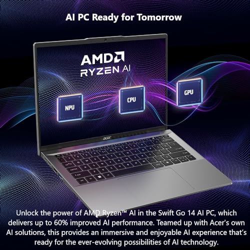 Image of acer Swift Go 14 Laptop | 14 inch 1920 x 1200 Touch Display | Unlock AI Experiences | AMD Ryzen 7 8845HS Octa-Core Ryzen AI Capable Processor | 16GB LPDDR5X | 1TB PCIe Gen 4 SSD | SFG14-63T-R1F4