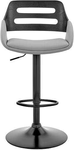 Miniatura 105 de Armen Living Taburete de bar de madera giratorio de mediados de siglo con pedestal moderno con piel sintética para encimera de isla de cocina,