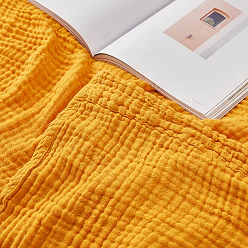 EMME Cotton Twin Blanket 100% Muslin Blanket for Couch Breathable Gauze Blanket All Season Soft and Lightweight Pre-Washed (Mustard Yellow, 60"x80")