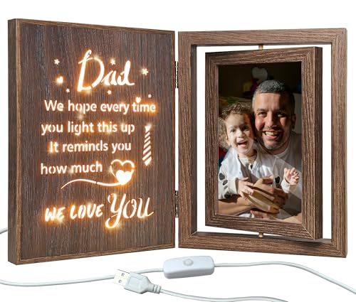 EYITUPC Dad Light Up Wood Picture Frame Birthday Gift from Daughter Son