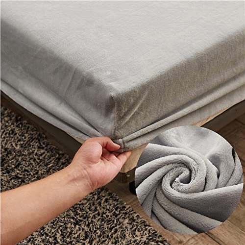 Chickwin Sábana Bajera Ajustable Colchones, 100% Poliéster Terciopelo Suave Cómoda Transpirable Tela - Color sólido - Elástico en el Borde Bolsillo Profundo 25cm (Gris,180x200x25cm) Cover