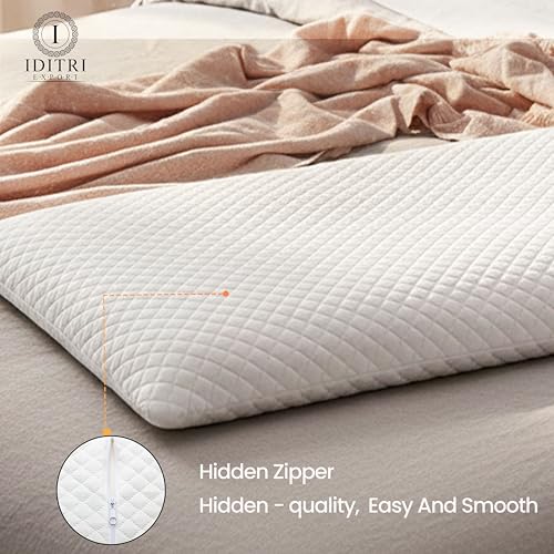 Image of Memory Foam Pillow Set of 2, Ultra Slim White Geometric Design for Spinal Health, Breathable Jacquard Bedding with Zipper, Orthopedic Support for Stomach,55 x 40 x 5 cm