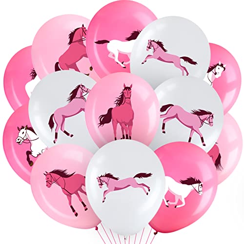 40 Decoraciones de Globos de Látex de Fiesta Cumpleaños de Caballo de 12 Pulgadas, Globo de Caballo Decoración Temática de Carreras de Caballos para Boda Baby Shower (Rosa, Blanco) Cover