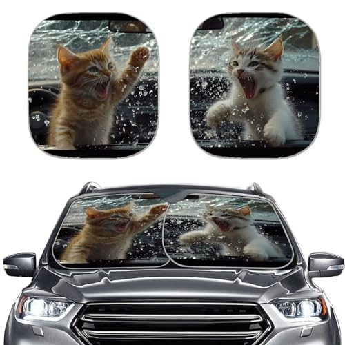 Image of Grumpy Cat Car Front Windshield Sun Shade Reflect UV Sun and Heat Foldable 2-Piece Car Windshield Sunshades Car Interior Accessories Sun Protection Universal Vehicle Accessories