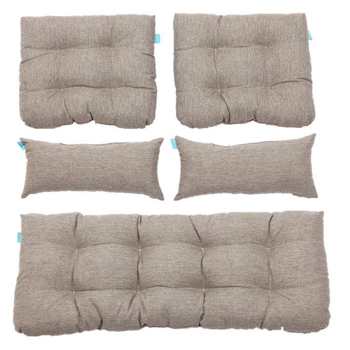 Image of QILLOWAY Outdoor Wicker Cushion Set of 5 - Waterproof Fade Resistant Patio Furniture Cushions, Loveseat 2 U-Shape 2 Lumbar Pillows for Porch, Bench, Backyard, Garden,Tan, Grey