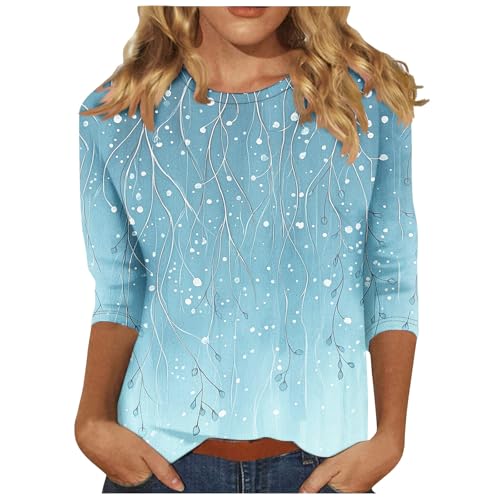 Image of 3 /4 Sleeve Tshirts Shirts for Women Vintage Flowers T Shirt Crew Neck Going Out Tops Elbow Length Sleeve Tops
