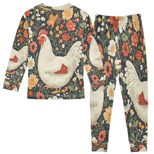 Pajama Sets Long Sleeve Floral Cute Hen Pattern Soft Comfy Sleepwear 2 Piece PJS 3-8T3