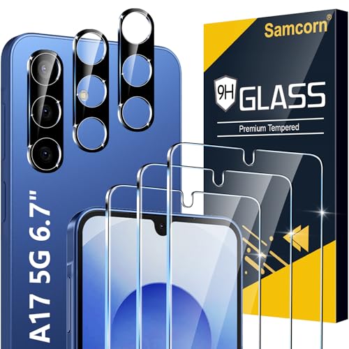 [3+3 Pack] Pack Galaxy A17 5G Screen Protector HD Clear Tempered Glass Fingerprint Unlock 3D Curved Scratch Resistant No Bubble for Samsung Galaxy A17 5G Glass Screen Protector