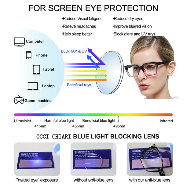 OCCI CHIARI Women's Blue Light Blocking Reading Glasses 1.5 Oversized Computer Glasses for Women Magnifying Glasses Rectangle Readers (Purple - Image 3