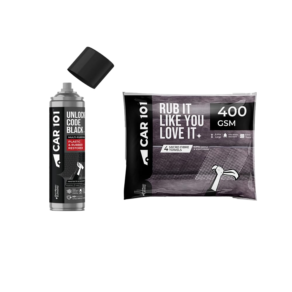 CAR101 Tyre & Trim Restorer (Pack of 1) + Microfiber Cleaning Cloth for Car (Pack of 4, Grey, 400 GSM, 60x35cm) | Multi-Purpose Protectant for Rubber | Ultra-Soft Car & Bike Cleaning Towels-image-32