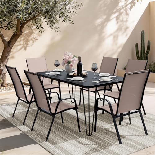 Image of JEAREY Patio Dining Chairs Set of 6, Stackable Outdoor Chairs, Coffee