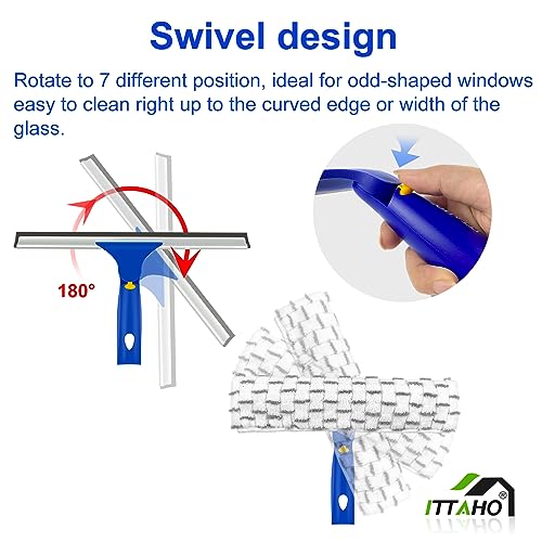 ITTAHO Window Squeegee Cleaner Tool,Window Cleaning Kit with Extension Pole,12" Squeegee and 11" Microfiber Scrubber Combi,Window Washing Equipment