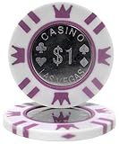 Brybelly Coin Inlay Poker Chip 15-Gram Heavyweight Clay Composite – Pack of 50 ($1 White)