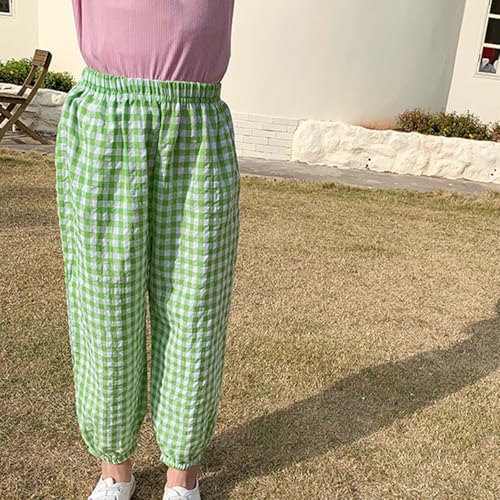 Toddler Pull Up Loose Gingham Girls Pants Summer Fall Cute Cotton L Atern Breathable Pants for 2-8 Years2